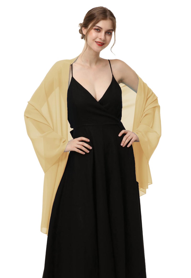 Baoqiya Women's Shawls and Wraps for Evening Dress Chiffon Shawl Soft Elegant Silky Pashmina Wedding Bridal Scarf(Gold, 79"Ã—19") - Image 4